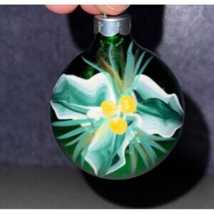 Hand Painted Lily Flower Green Glass Christmas Tree Ornament Home‎ Decor